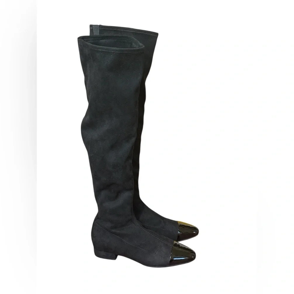 Ivanka Trump Over-The-Knee Black Suede Boots Patent Toe Size 6.5
